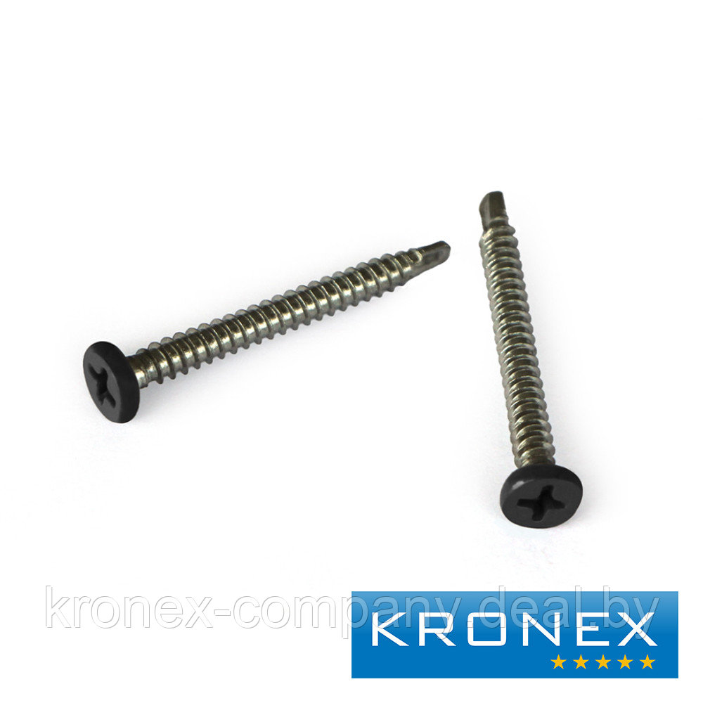 Саморез KRONEX с пресс-шайбой и сверлом по металлу 4,2х41 мм цвет черный (упак/100 шт) - фото 1 - id-p185983954