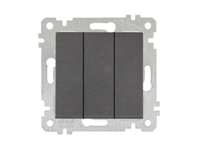 Выключатель 3-клав. (скрытый, без рамки, пруж. зажим) дымчатый, RITA, MUTLUSAN (10 A, 250 V, IP 20)
