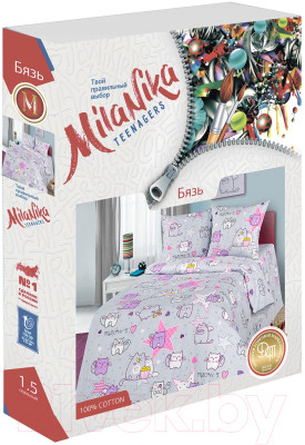 Комплект постельного белья Milanika Мяу-Мяу 1.5сп подростковый с наволочкой 70x70 - фото 6 - id-p223077833