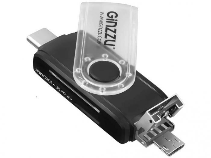 Карт-ридер Ginzzu OTG USB Type-C/MicroUSB/USB2.0/SD/microSD GR-325B - фото 1 - id-p222884273