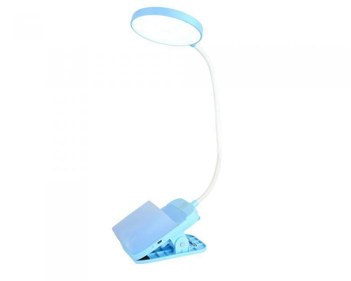 Настольная светодиодная лампа на прищепке VS22 голубой LED аккумуляторный сенсорный светильник для школьника - фото 1 - id-p222986445