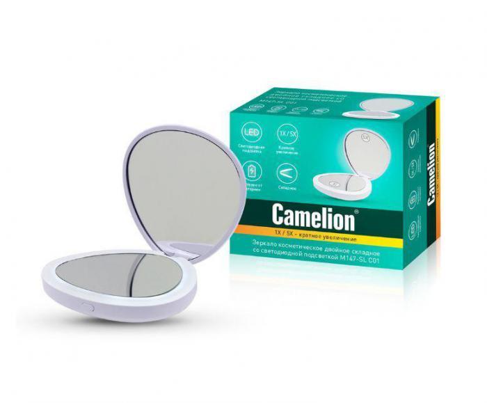 Зеркало карманное CAMELION M147-SL C01 белый двойное с LED подсветкой зеркальце складное - фото 1 - id-p222986594