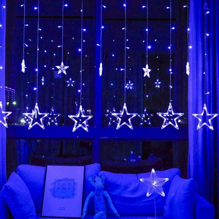 Гирлянда штора звезды на окно занавес новогодняя на стену интерьерная светодиодная синяя LED электрогирлянда - фото 3 - id-p222828492
