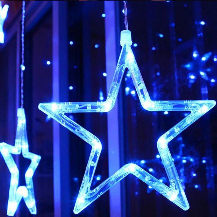 Гирлянда штора звезды на окно занавес новогодняя на стену интерьерная светодиодная синяя LED электрогирлянда - фото 4 - id-p222828492