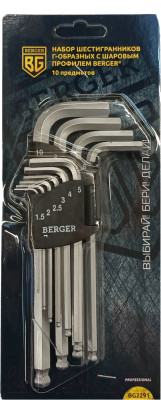 Набор ключей BERGER Г-образных с шаровым профилем H1.5-H10 / BG2291 - фото 3 - id-p223079035