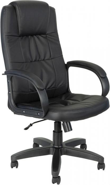 Директорское кожаное компьютерное офисное кресло ЯрКресло Кр81 ТГ ПЛАСТ ЭКО1 черное на колесиках - фото 1 - id-p222984912