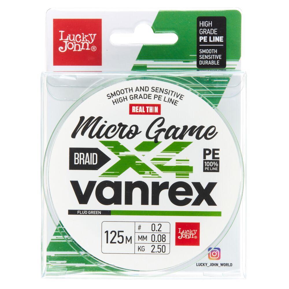 Леска плетеная Lucky John Vanrex Micro Game х4 BRAID Fluo Green 125м 0.08 мм - фото 1 - id-p223106680