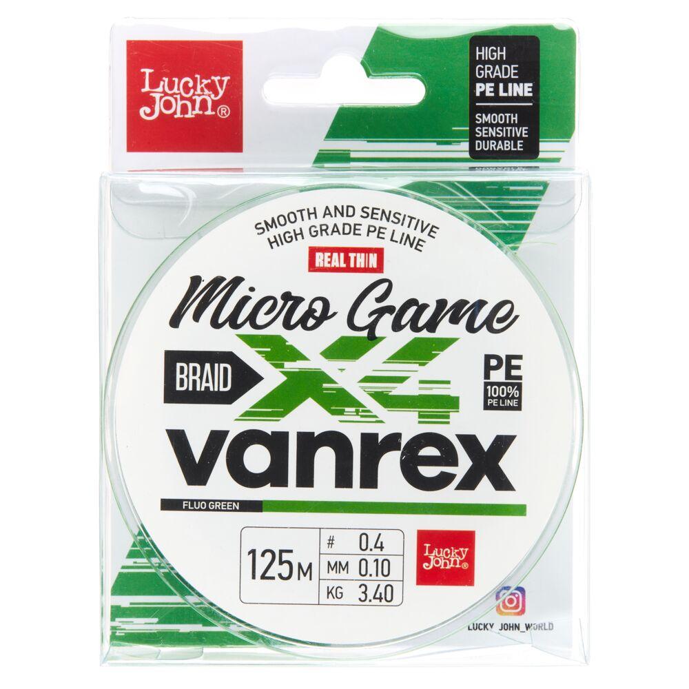 Леска плетеная Lucky John Vanrex Micro Game х4 BRAID Fluo Green 125м 0.10 мм - фото 1 - id-p223106681