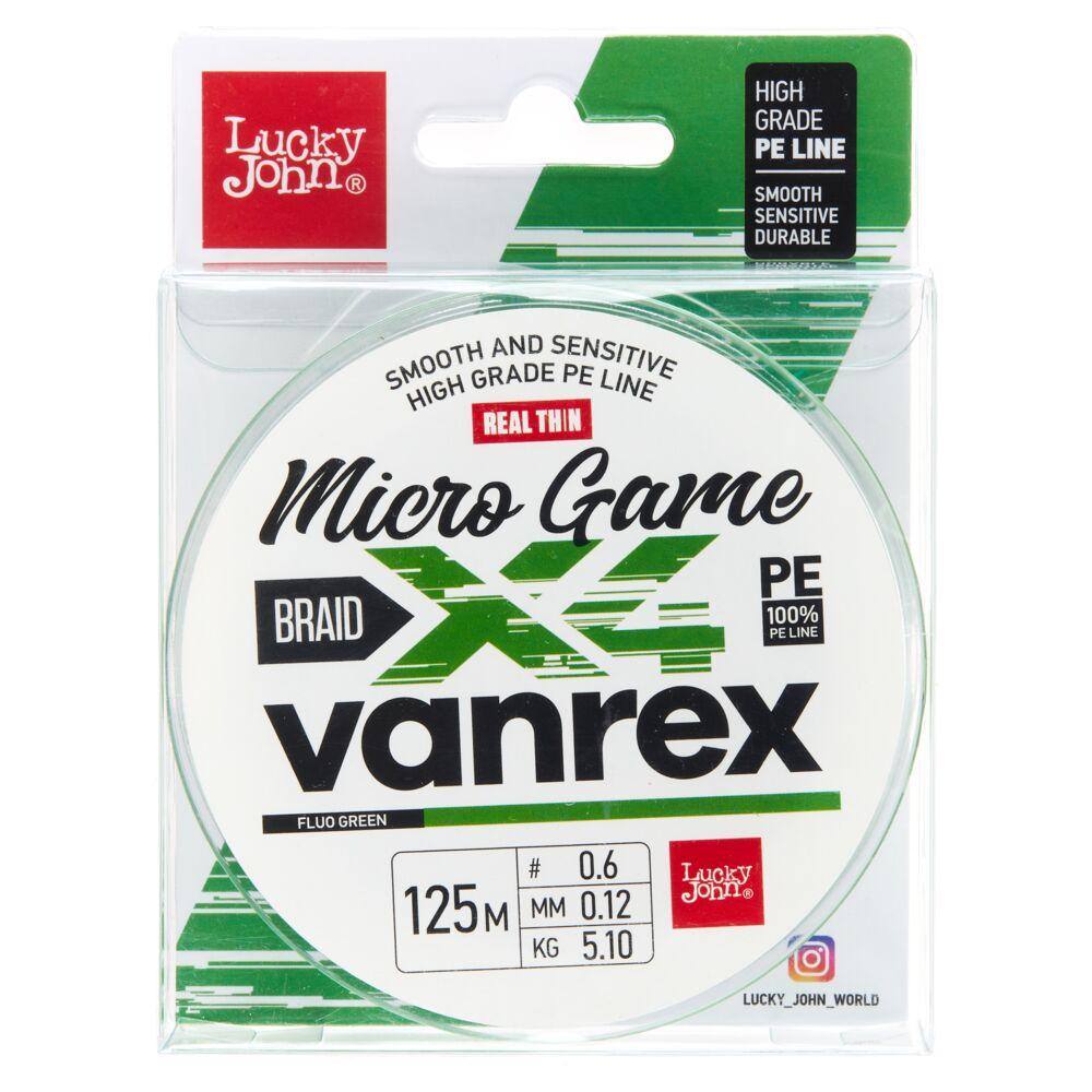 Леска плетеная Lucky John Vanrex Micro Game х4 BRAID Fluo Green 125м 0.12 мм - фото 1 - id-p223106682