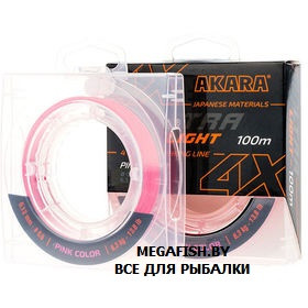 Шнур Akara Ultra Light X-4 (100 м; 0.10 мм) Pink - фото 1 - id-p223095048