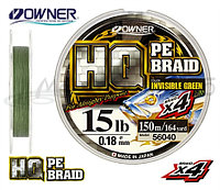 Леска плетеная OWNER HQ PE Braid 4X, Invisible Green, 100м, 0.25mm