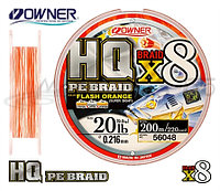 Леска плетеная OWNER HQ PE Braid 8X, Orange Flash, 200м, 0.216mm