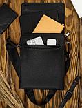 Сумка планшет мужская кожанная для автодокументов наплечная повседневная в руку небольшая на бок черная, фото 5