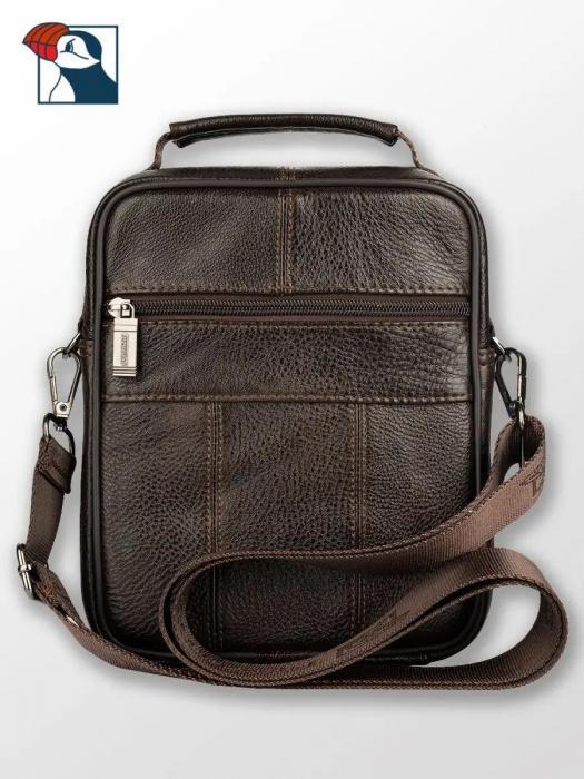 Мужская сумка через плечо кожа вертикальная маленькая наплечная красивая поло барсетка классика коричневая - фото 7 - id-p223109061