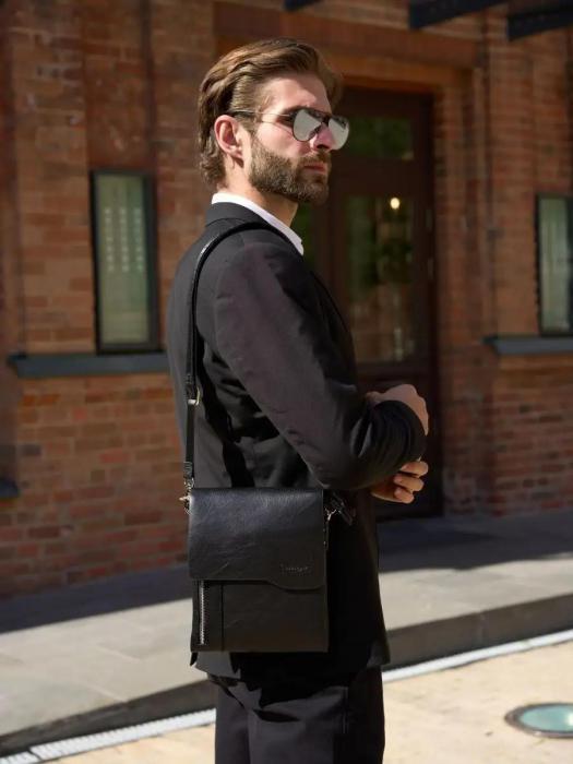 Мужская сумка через плечо кожаная молодежная дорожная городская деловая квадратная для документов мужчин - фото 10 - id-p223109064