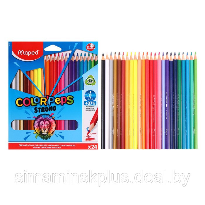 Карандаши 24 цвета Maped Color Peps Strong пластиковые, повышенной прочности, европодвес - фото 1 - id-p223110051