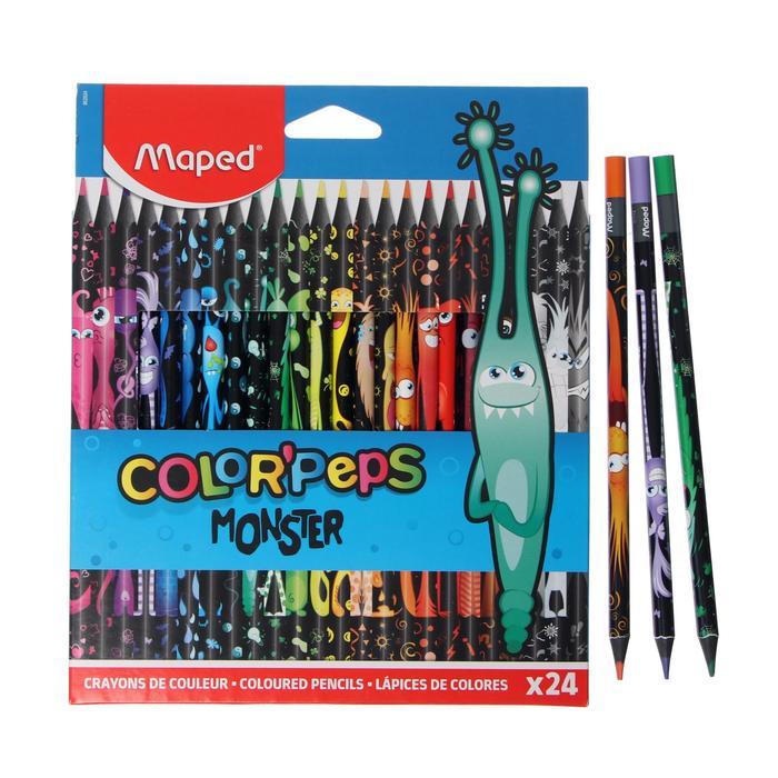 Цветные карандаши 24 цвета MAPED Color'Peps Black Monster, пластиковые - фото 1 - id-p223110448