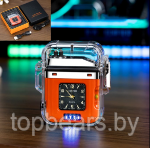 Электронная водонепроницаемая пьезо зажигалка - фонарик с сувенирными часами и USB зарядкой LIGHTER Огонь / - фото 1 - id-p223112441