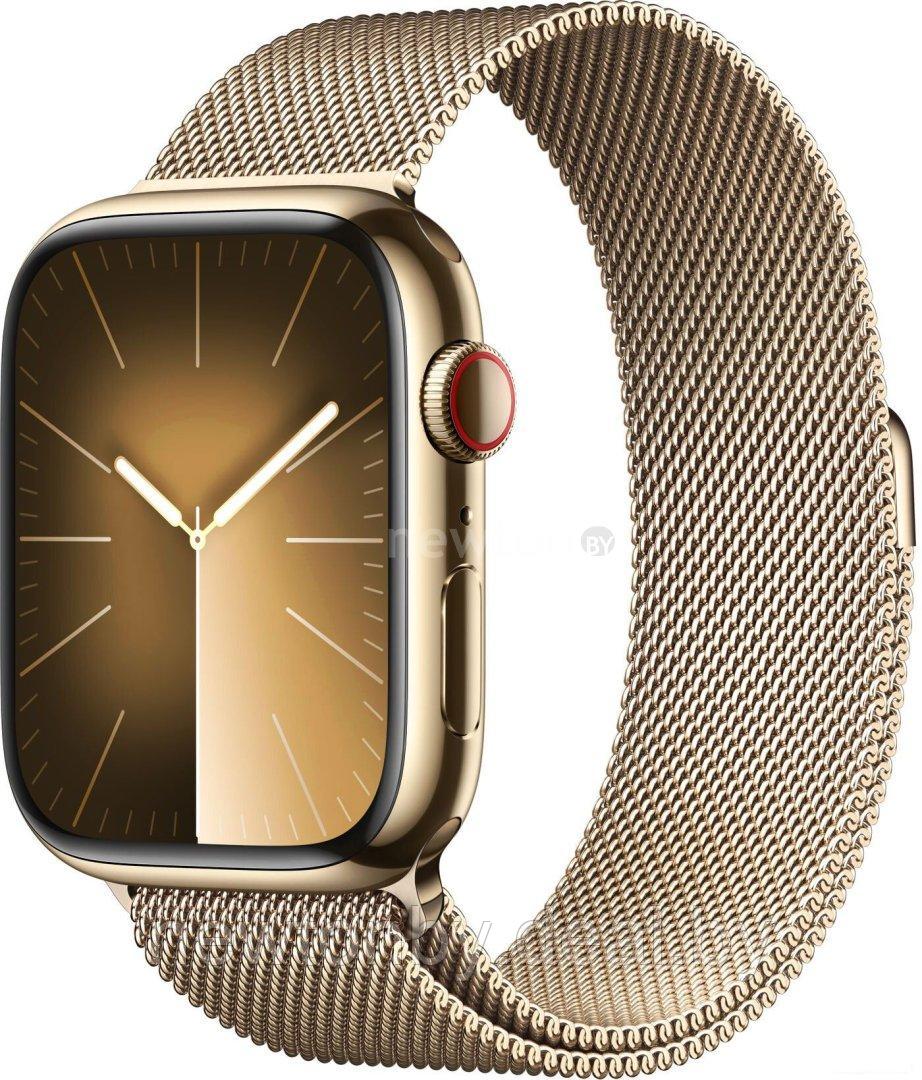 Умные часы Apple Watch Series 9 LTE 45 мм (корпус из нержавеющей стали, золото/миланский золотистый) - фото 1 - id-p223114463