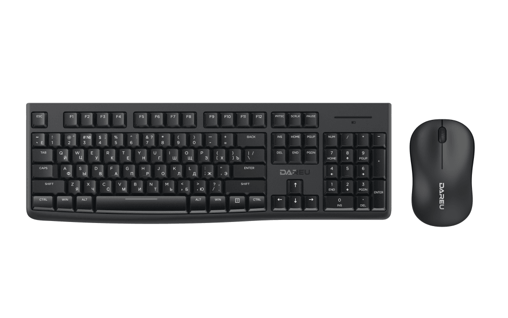 Комплект беспроводной Dareu MK188G Black (черный), клавиатура LK185G (мембранная, 104кл, EN/RU) + мышь LM106G - фото 1 - id-p223123100