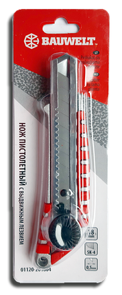 Нож пистолетный с выдвижным лезвием 18мм алюминиевый корпус Bauwelt 01120-201804, фото 2