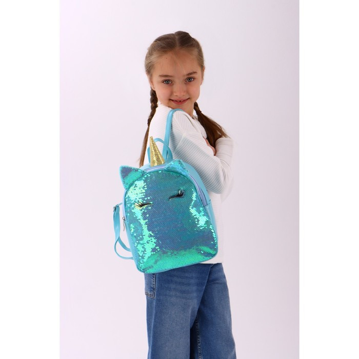 Рюкзак детский с пайетками, отдел на молнии, цвет голубой, «Единорог» - фото 5 - id-p223123910