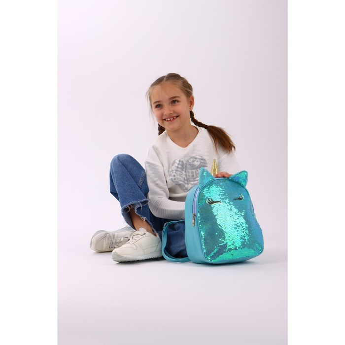 Рюкзак детский с пайетками, отдел на молнии, цвет голубой, «Единорог» - фото 6 - id-p223123910