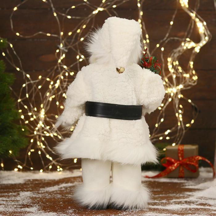 Дед Мороз "В меховом белом костюмчике, с мешком" двигается, 20х40 см - фото 3 - id-p223123980