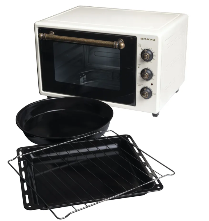 Духовая электрическая печь для кухни мини настольная для выпечки пирогов дома дачи BRAVO FO-38BR бежевая