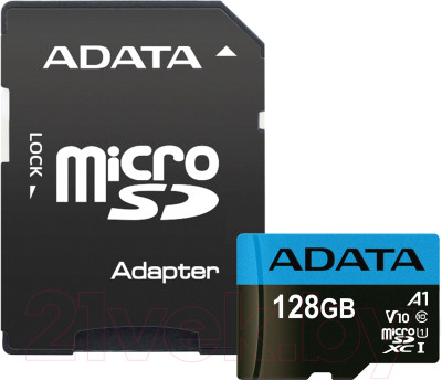 Карта памяти A-data microSDXC (Class 10) 128GB + адаптер (AUSDX128GUICL10A1-RA1) - фото 1 - id-p223129972