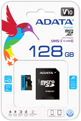Карта памяти A-data microSDXC (Class 10) 128GB + адаптер (AUSDX128GUICL10A1-RA1) - фото 2 - id-p223129972