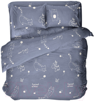 Комплект постельного белья Samsara Коты на синем фоне 220-6 - фото 1 - id-p223143594