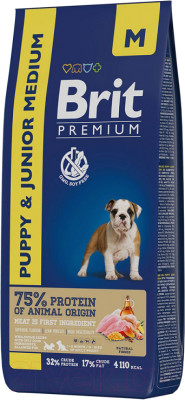 Сухой корм для собак Brit Premium Dog Puppy and Junior Medium с курицей / 5049141 - фото 1 - id-p223145680