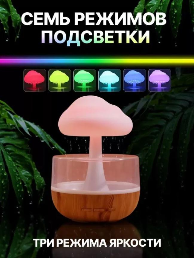 Увлажнитель воздуха с подсветкой Гриб (Облако) Cloud Rain Humidifier / Аромадиффузор / Ночник / эффект дождя - фото 4 - id-p223151556