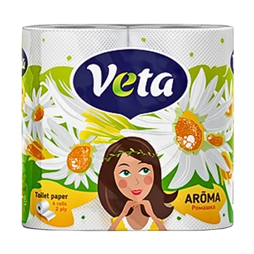 Бумага туалетная двухслойная "VETA AROMA", 4 рулона/уп, ароматизированная, ромашка, на втулке (20) - фото 1 - id-p184143331