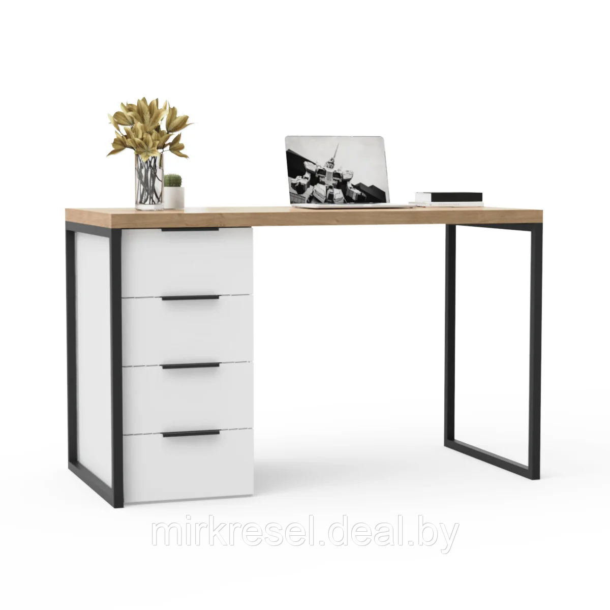 Письменный стол Кихот Лофт 07 (белый черный дуб) - фото 1 - id-p223156463