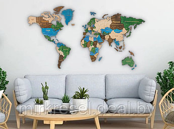 Интерьерная карта мира из дерева (Multicolor) 100*181 см