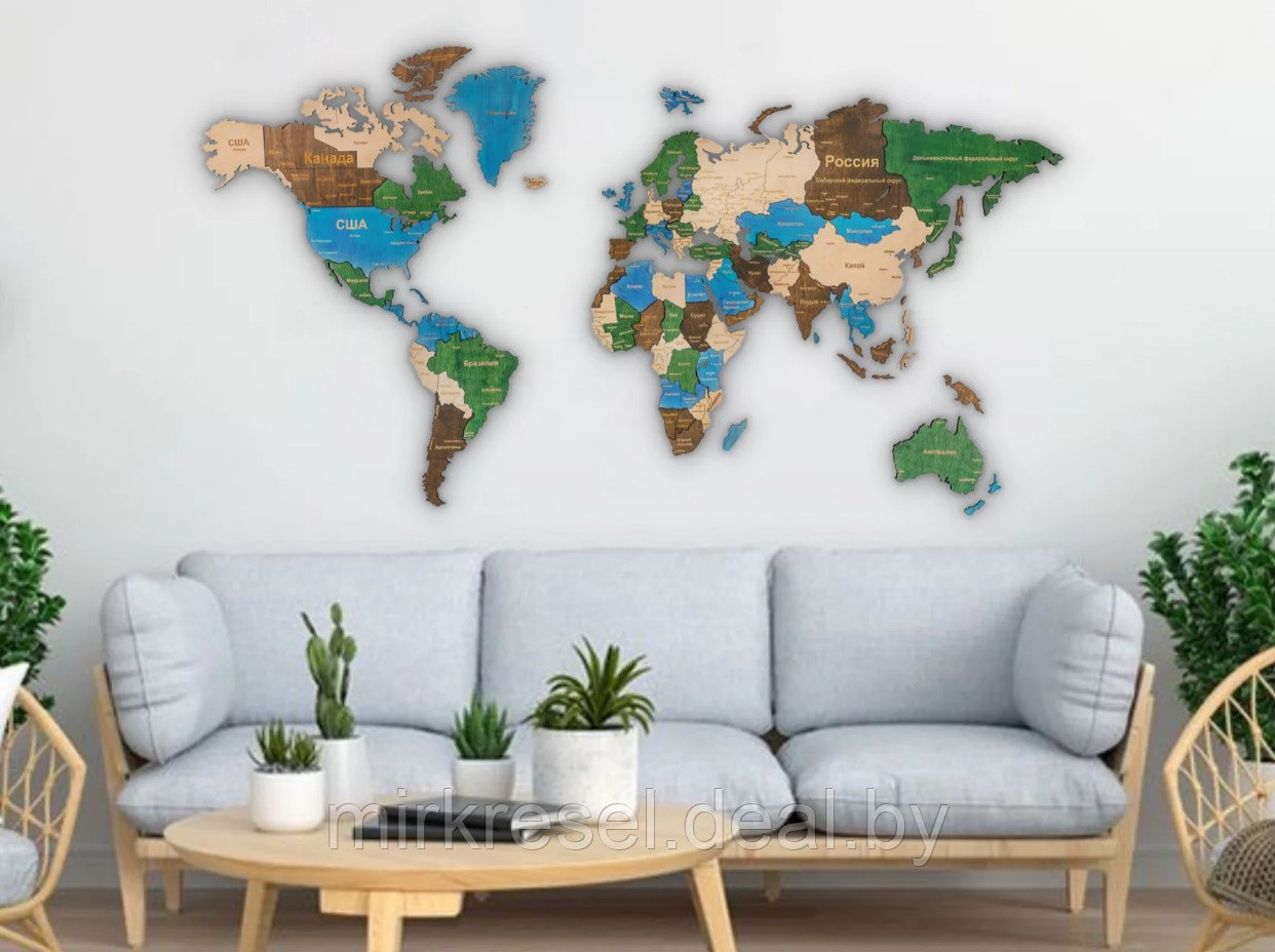 Интерьерная карта мира из дерева (Multicolor) 100*181 см - фото 1 - id-p223159002