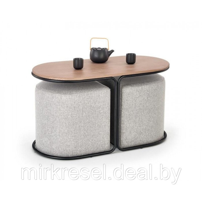 Комплект HALMAR PAMPA (стол журнальный + 2 пуфа) орех/черный, серый - фото 1 - id-p223158129