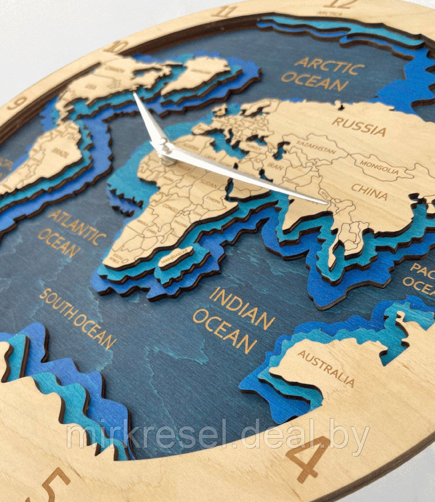 Часы настенные "Карта мира" натуральный (2053) - фото 2 - id-p223159117