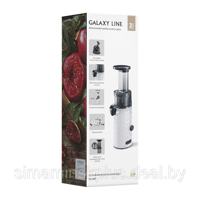 Соковыжималка Galaxy LINE GL 0807, шнековая, 200 Вт, 0.5/0.45 л, реверс, чёрно-белая - фото 10 - id-p223161777