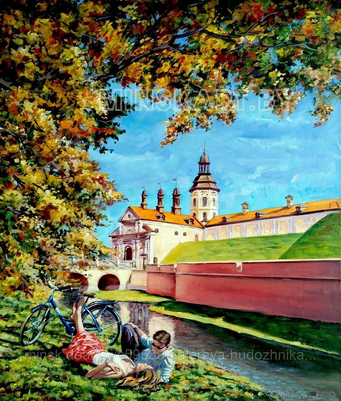 Он, она и велосипед, у Несвижского замка. Белорусский пейзаж - фото 1 - id-p223164279