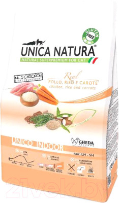 Сухой корм для кошек Unica Natura Indoor курица, рис, морковь - фото 1 - id-p223166379