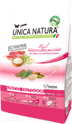 Сухой корм для кошек Unica Natura Outdoor ветчина, рис, бобы - фото 1 - id-p223181005