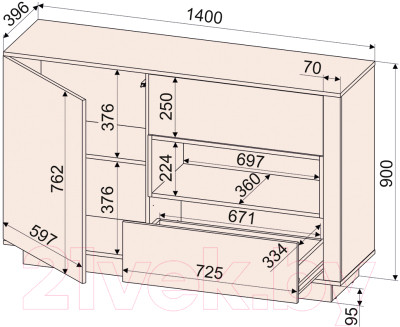 Тумба Интерлиния Quartz QZ-Т1Д2Ш - фото 4 - id-p223176247