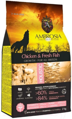 Сухой корм для собак Ambrosia Grain Free для щенков всех пород с курицей и рыбой / U/ACF2 - фото 1 - id-p223169741