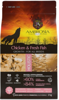 Сухой корм для собак Ambrosia Grain Free для щенков всех пород с курицей и рыбой / U/ACF2 - фото 2 - id-p223169741