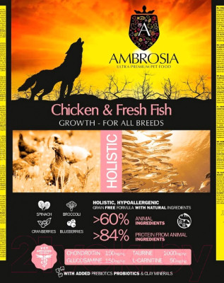 Сухой корм для собак Ambrosia Grain Free для щенков всех пород с курицей и рыбой / U/ACF2 - фото 5 - id-p223169741