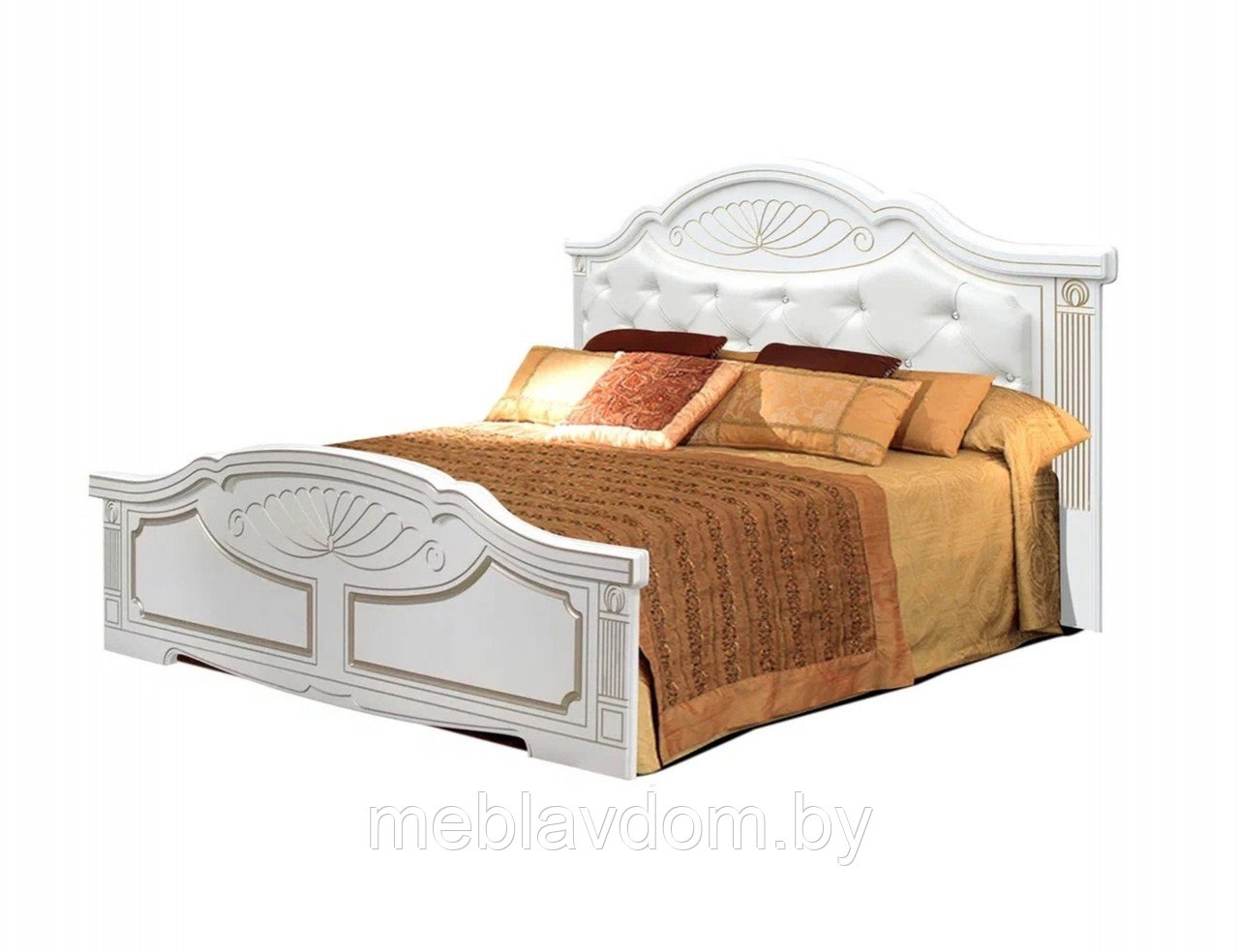 Спальня Амелия Кровать 160 МИ с ламелями Белый/Золото - фото 1 - id-p223192115