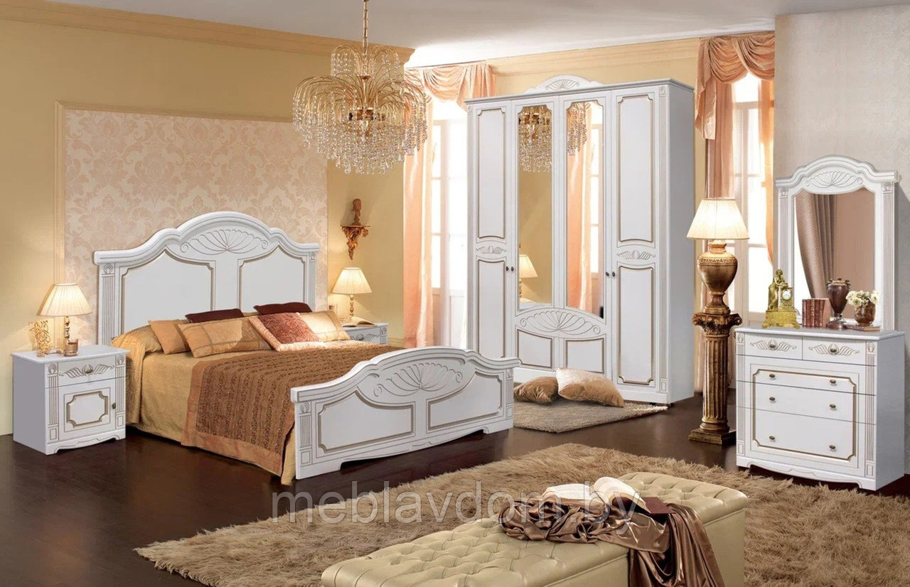 Спальня Амелия Кровать 160 с ламелями Белый/Золото - фото 3 - id-p223192116
